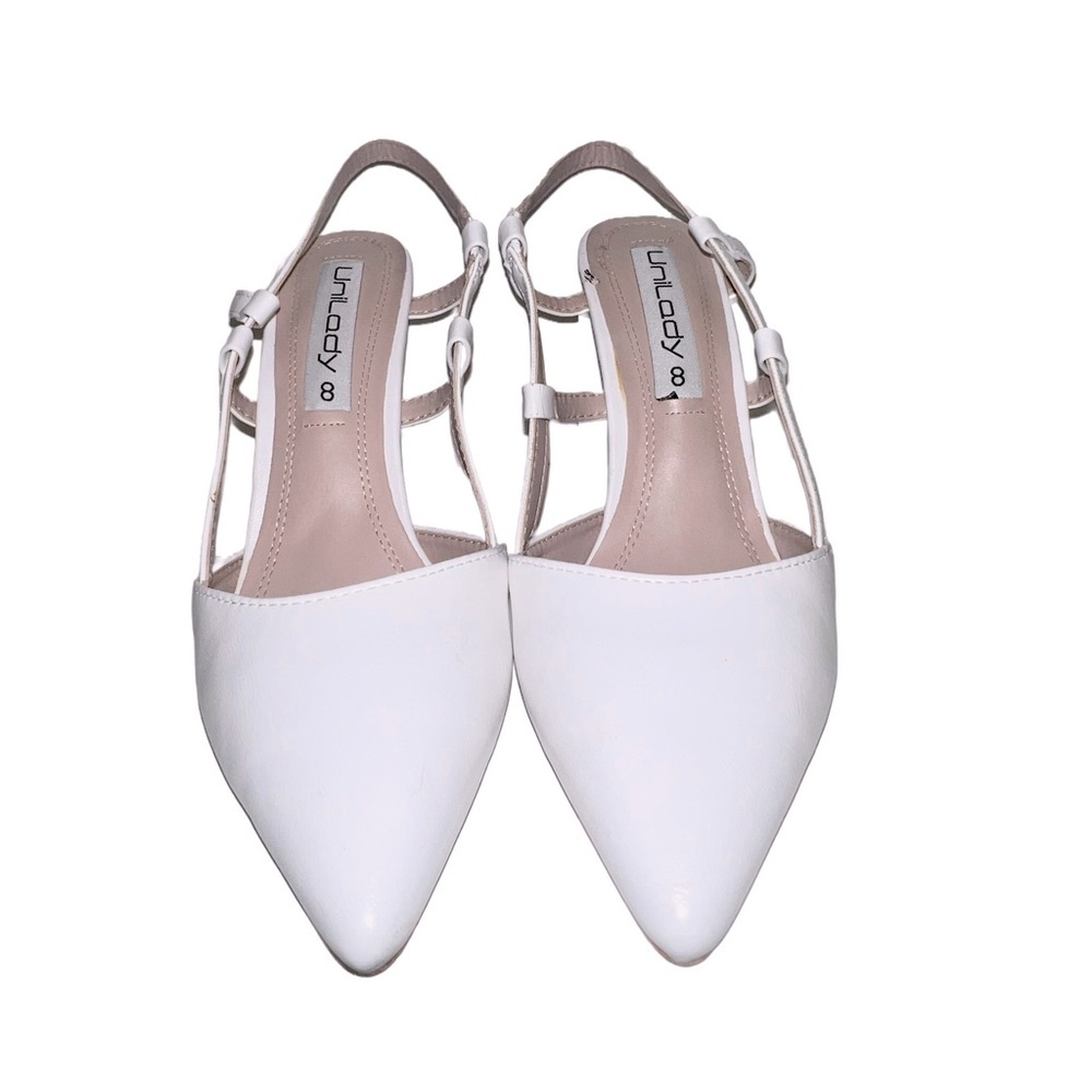 Size 8 White Leather stilettos pointed toe strappy sling back stilettos